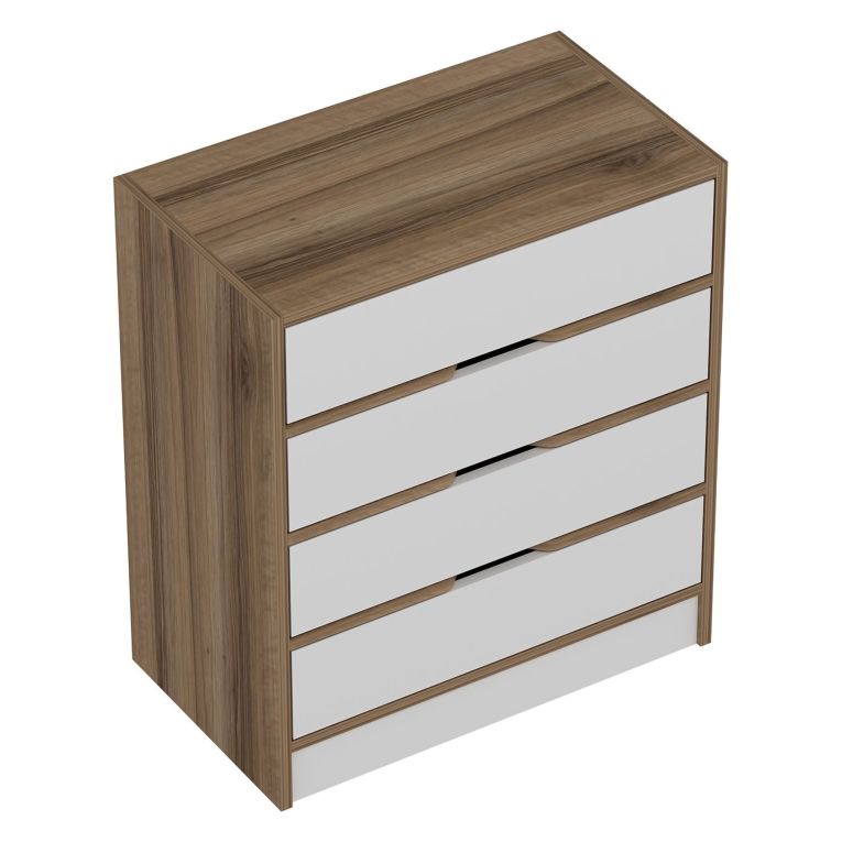 Cassettiera Bianco Marrone Noce 4 Cassetti Apertura Scorrevole 70x40x80h cm, Chiusura Scorrevole - Lallio