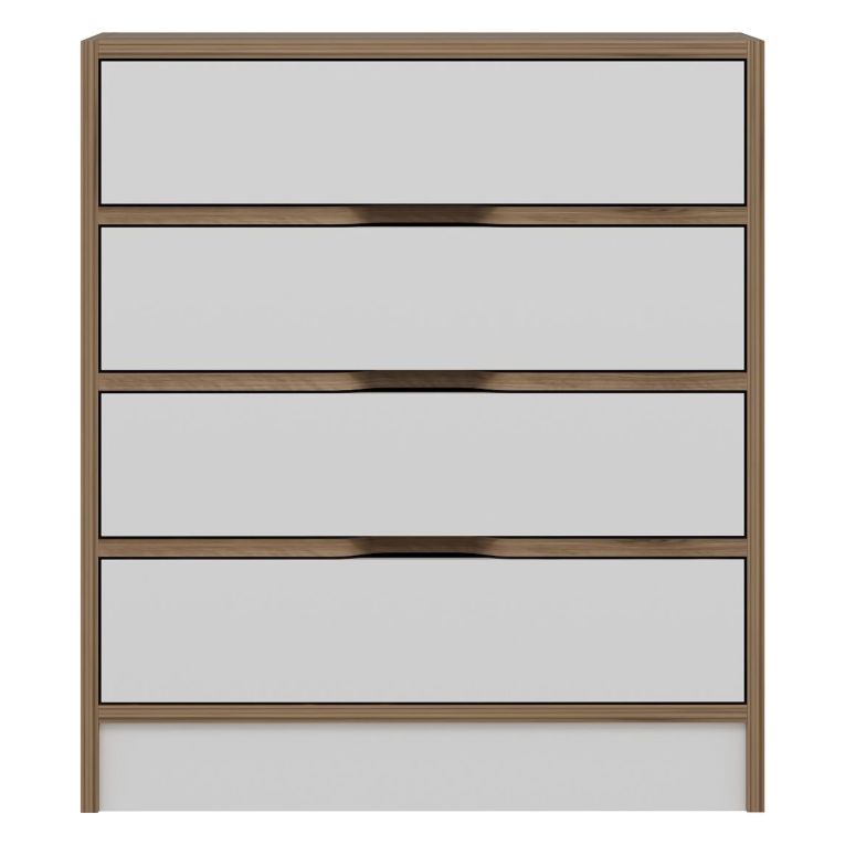 Cassettiera Bianco Marrone Noce 4 Cassetti Apertura Scorrevole 70x40x80h cm, Chiusura Scorrevole - Lallio