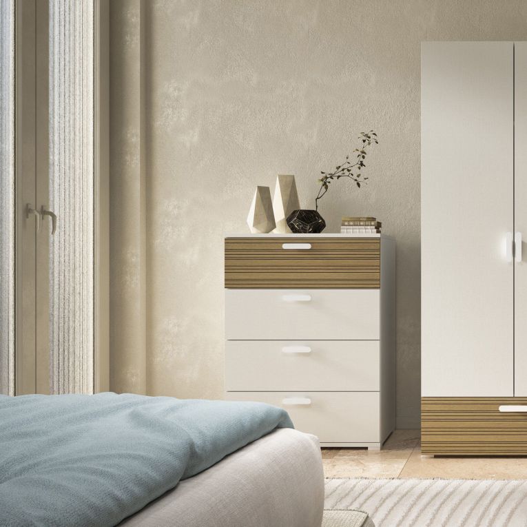 Cassettiera Bianco Marrone Rovere 4 Cassetti Apertura Scorrevole 70x39x98h cm, Chiusura Scorrevole - Salimbene
