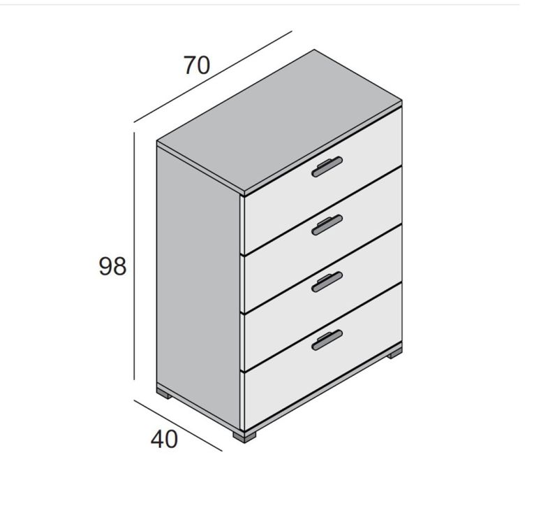 Cassettiera Bianco Marrone Rovere 4 Cassetti Apertura Scorrevole 70x39x98h cm, Chiusura Scorrevole - Salimbene