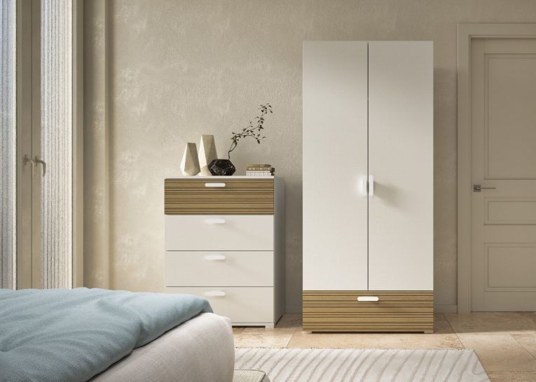 Cassettiera Bianco Marrone Rovere 4 Cassetti Apertura Scorrevole 70x39x98h cm, Chiusura Scorrevole - Salimbene