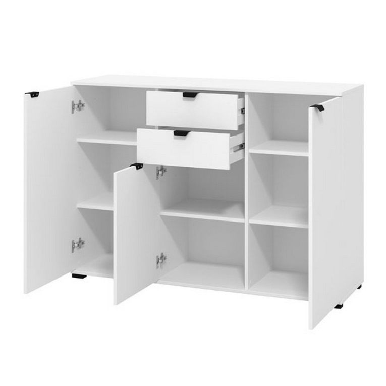 Cassettiera Bianco Nero 2 Cassetti Apertura Battente, Scorrevole 135x40x95h cm, Chiusura Battente, Scorrevole - Mainarda