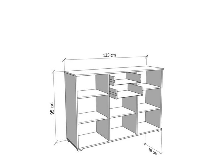 Cassettiera Bianco Nero 2 Cassetti Apertura Battente, Scorrevole 135x40x95h cm, Chiusura Battente, Scorrevole - Mainarda