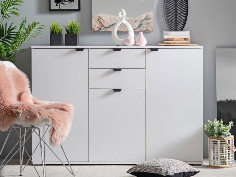 Cassettiera Bianco Nero 2 Cassetti Apertura Battente, Scorrevole 135x40x95h cm, Chiusura Battente, Scorrevole - Mainarda