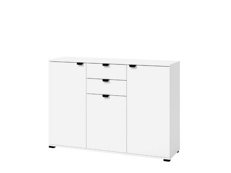 Cassettiera Bianco Nero 2 Cassetti Apertura Battente, Scorrevole 135x40x95h cm, Chiusura Battente, Scorrevole - Mainarda