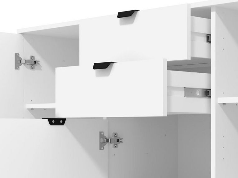Cassettiera Bianco Nero 2 Cassetti Apertura Battente, Scorrevole 135x40x95h cm, Chiusura Battente, Scorrevole - Mainarda