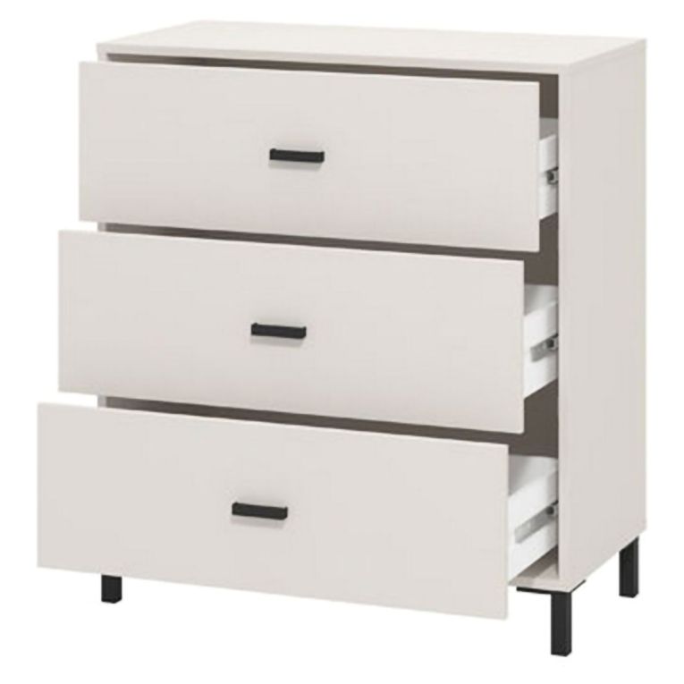 Cassettiera Bianco Nero 3 Cassetti Apertura Scorrevole 80x40x90h cm, Chiusura Scorrevole - Portio