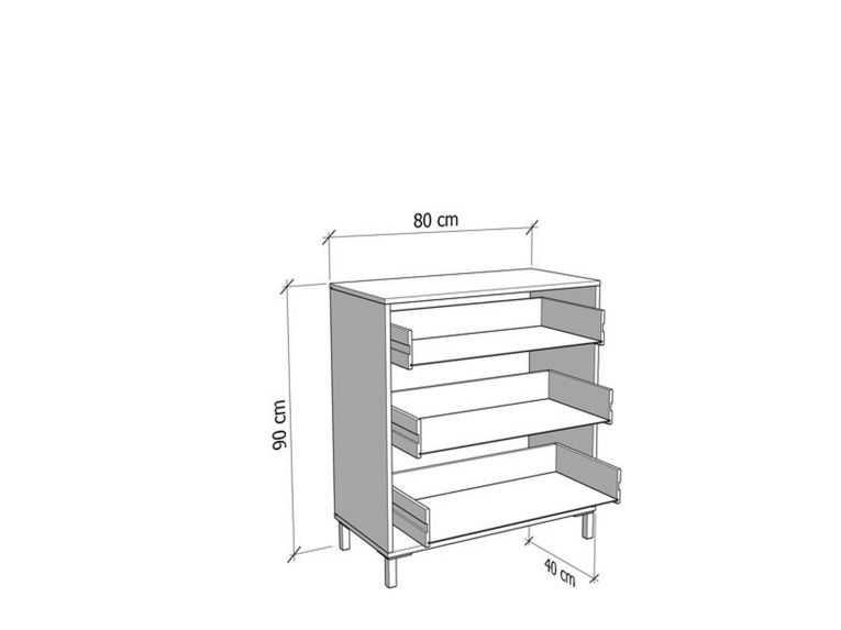 Cassettiera Bianco Nero 3 Cassetti Apertura Scorrevole 80x40x90h cm, Chiusura Scorrevole - Portio