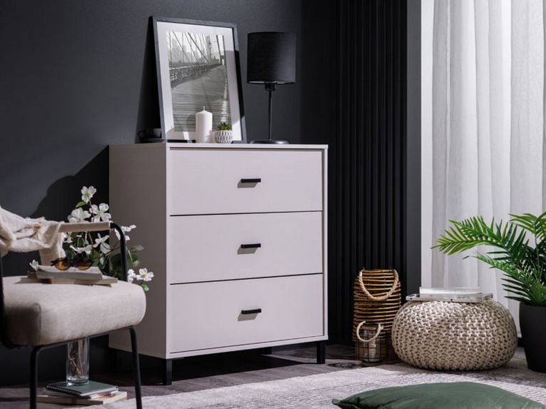 Cassettiera Bianco Nero 3 Cassetti Apertura Scorrevole 80x40x90h cm, Chiusura Scorrevole - Portio