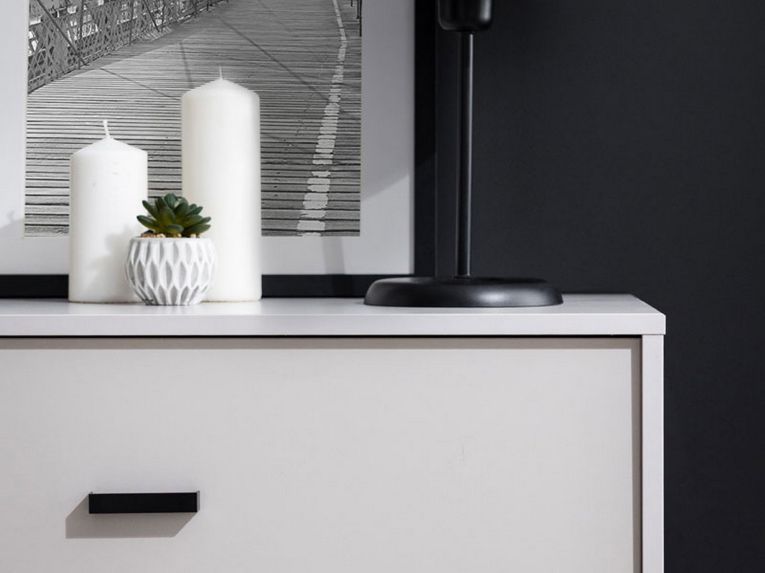 Cassettiera Bianco Nero 3 Cassetti Apertura Scorrevole 80x40x90h cm, Chiusura Scorrevole - Portio