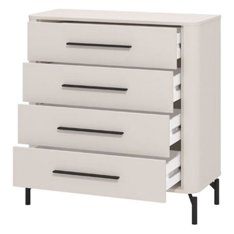 Cassettiera Bianco Nero 4 Cassetti Apertura Scorrevole 90x40x94h cm, Chiusura Scorrevole - Mogoro