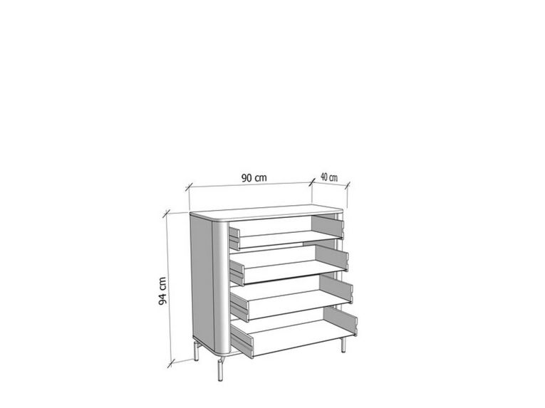 Cassettiera Bianco Nero 4 Cassetti Apertura Scorrevole 90x40x94h cm, Chiusura Scorrevole - Mogoro