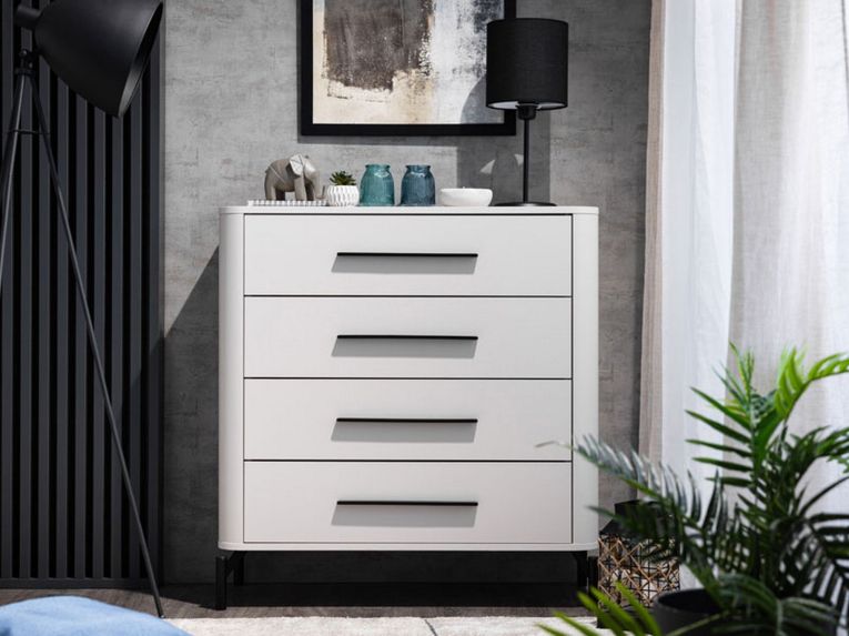 Cassettiera Bianco Nero 4 Cassetti Apertura Scorrevole 90x40x94h cm, Chiusura Scorrevole - Mogoro