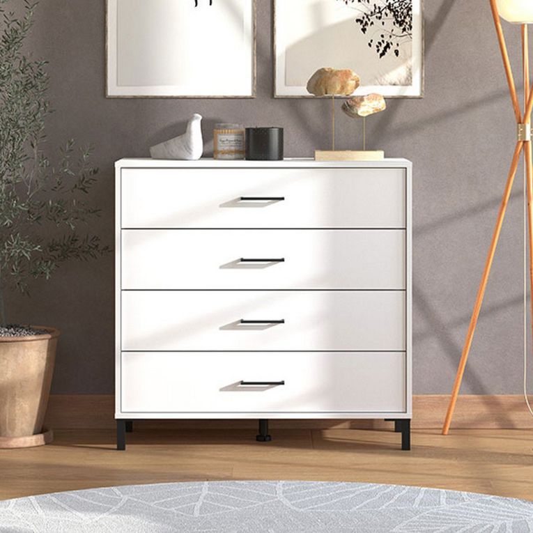Cassettiera Bianco Nero 4 Cassetti Apertura Scorrevole 93x40x90h cm, Chiusura Scorrevole - Vidor