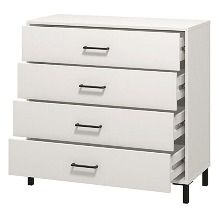 Cassettiera Bianco Nero 4 Cassetti Apertura Scorrevole 93x40x90h cm, Chiusura Scorrevole - Vidor