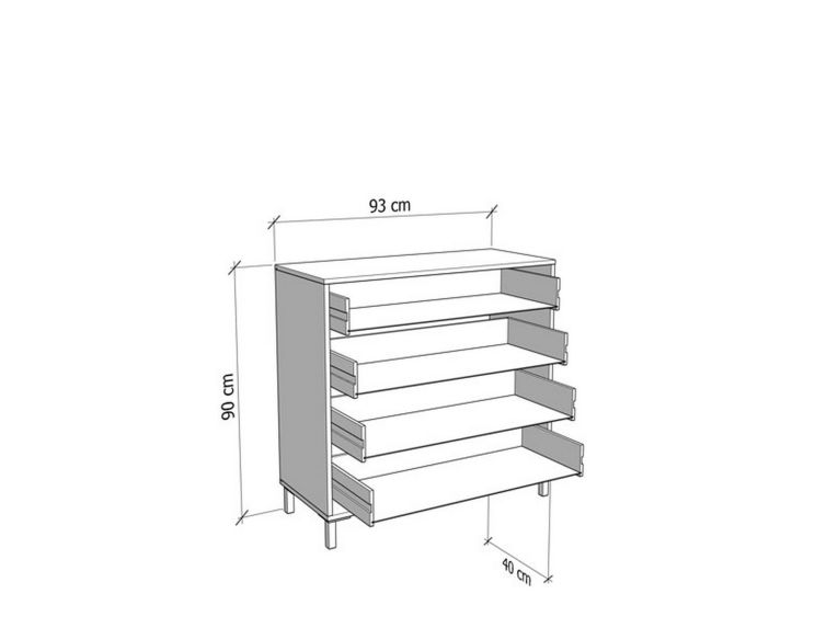 Cassettiera Bianco Nero 4 Cassetti Apertura Scorrevole 93x40x90h cm, Chiusura Scorrevole - Vidor