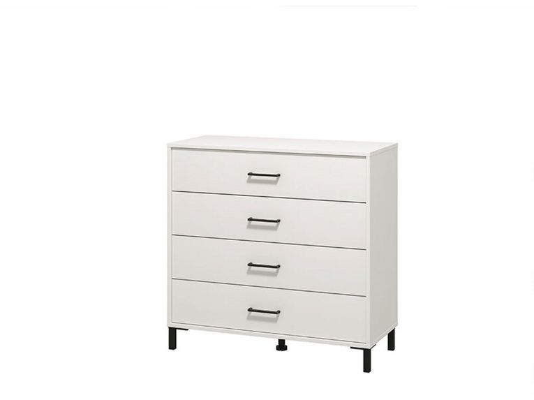 Cassettiera Bianco Nero 4 Cassetti Apertura Scorrevole 93x40x90h cm, Chiusura Scorrevole - Vidor