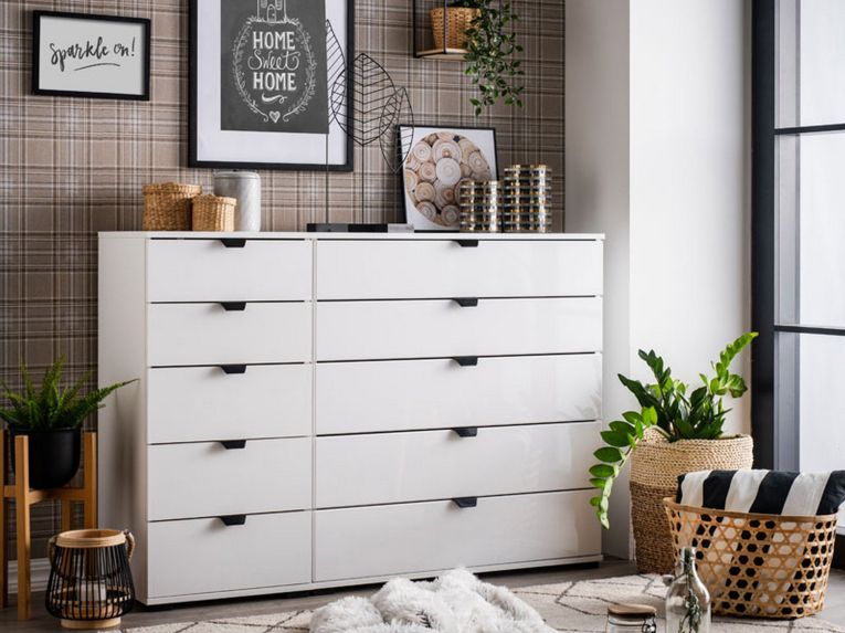 Cassettiera Bianco Nero 5 Cassetti Apertura Scorrevole 45x40x95h cm, Chiusura Scorrevole - Mainarda