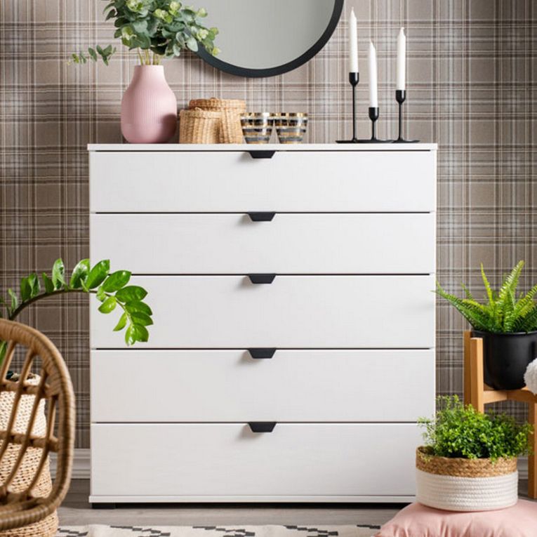 Cassettiera Bianco Nero 5 Cassetti Apertura Scorrevole 90x40x95h cm, Chiusura Scorrevole - Mainarda