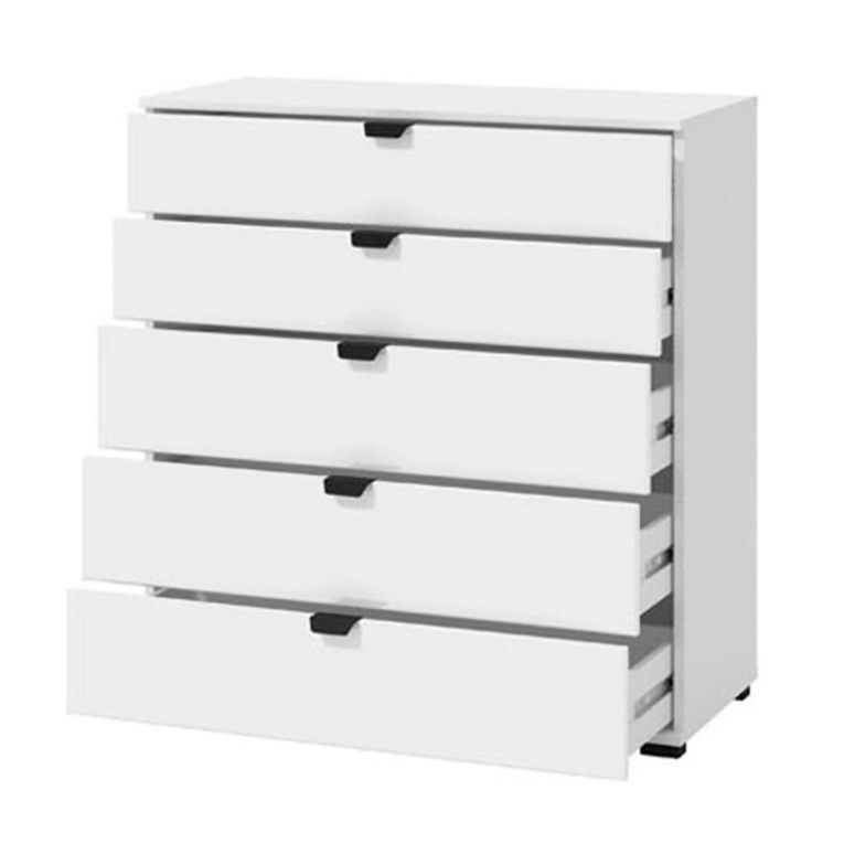 Cassettiera Bianco Nero 5 Cassetti Apertura Scorrevole 90x40x95h cm, Chiusura Scorrevole - Mainarda