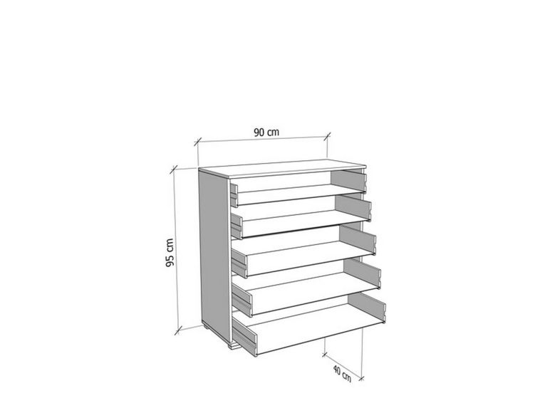 Cassettiera Bianco Nero 5 Cassetti Apertura Scorrevole 90x40x95h cm, Chiusura Scorrevole - Mainarda