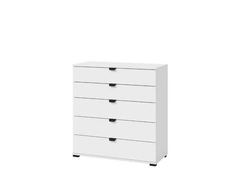 Cassettiera Bianco Nero 5 Cassetti Apertura Scorrevole 90x40x95h cm, Chiusura Scorrevole - Mainarda