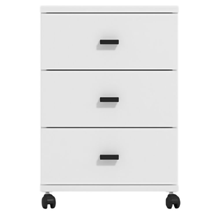 Cassettiera Bianco Opaco Nero 3 Cassetti con Ruote 39x35x56h cm, Apertura Scorrevole - Kaza