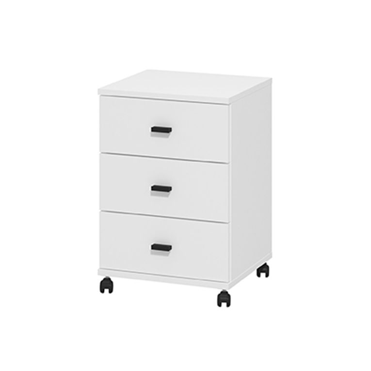 Cassettiera Bianco Opaco Nero 3 Cassetti con Ruote 39x35x56h cm, Apertura Scorrevole - Kaza