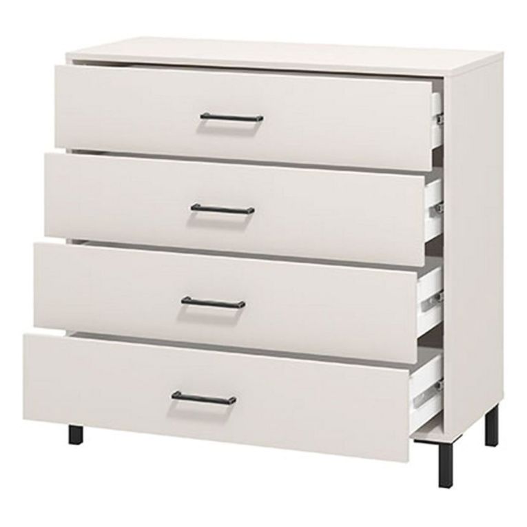 Cassettiera Bianco Panna Nero 4 Cassetti Apertura Scorrevole 93x40x90h cm, Chiusura Scorrevole - Vidor
