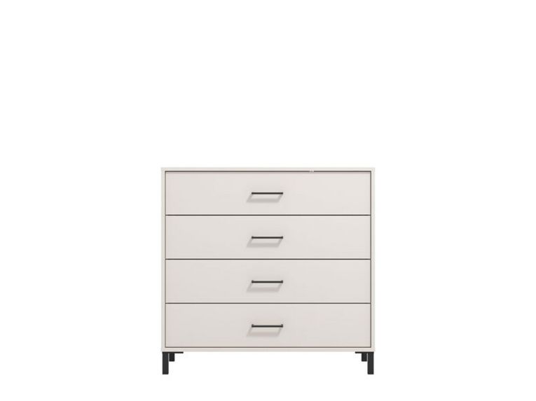 Cassettiera Bianco Panna Nero 4 Cassetti Apertura Scorrevole 93x40x90h cm, Chiusura Scorrevole - Vidor
