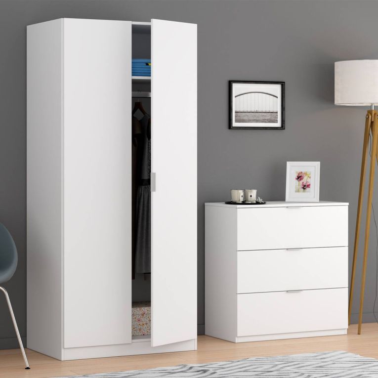 Cassettiera Bridgeport, Settimanale moderna a 3 cassetti, Mobile Comò basso per camera da letto, Mobile Settimanale, 77x38h80 cm, Bianco
