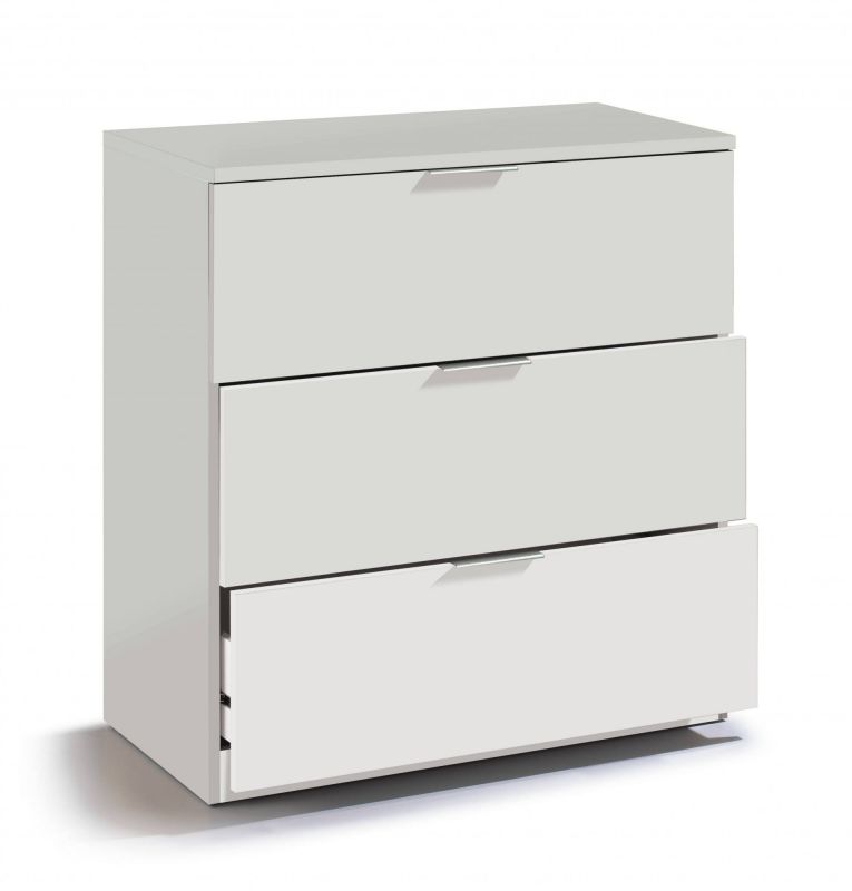 Cassettiera Bridgeport, Settimanale moderna a 3 cassetti, Mobile Comò basso per camera da letto, Mobile Settimanale, 77x38h80 cm, Bianco