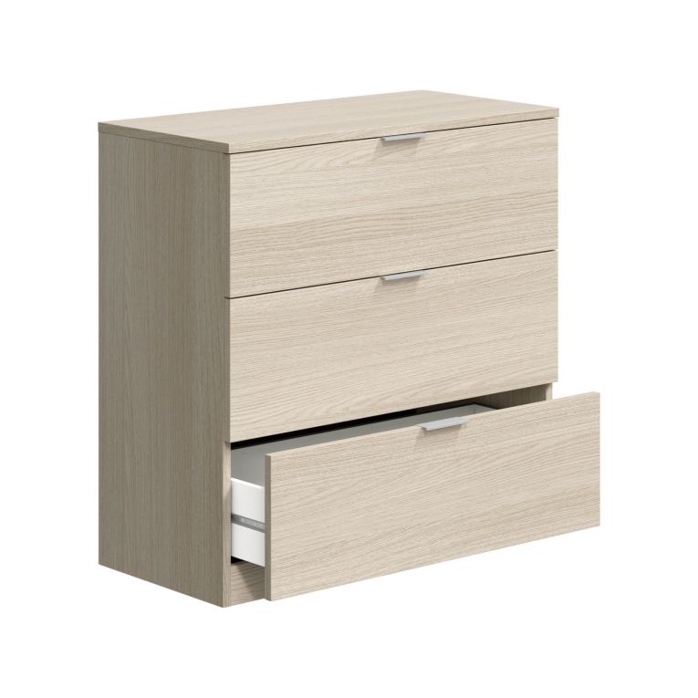 Cassettiera Bridgeport, Settimanale moderna a 3 cassetti, Mobile Comò basso per camera da letto, Mobile Settimanale, 77x38h80 cm, Rovere