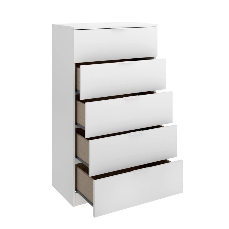 Cassettiera Cas, Settimino multiuso, Comò camera da letto, Mobile con cassetti, 61x39 h110 cm, Bianco