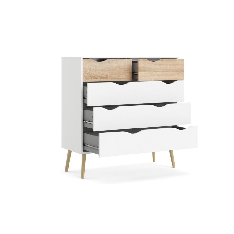 Cassettiera Clothilde, Settimino multiuso, Comò camera da letto, Mobile con cassetti, 98x39 h100 cm, Bianco e Quercia
