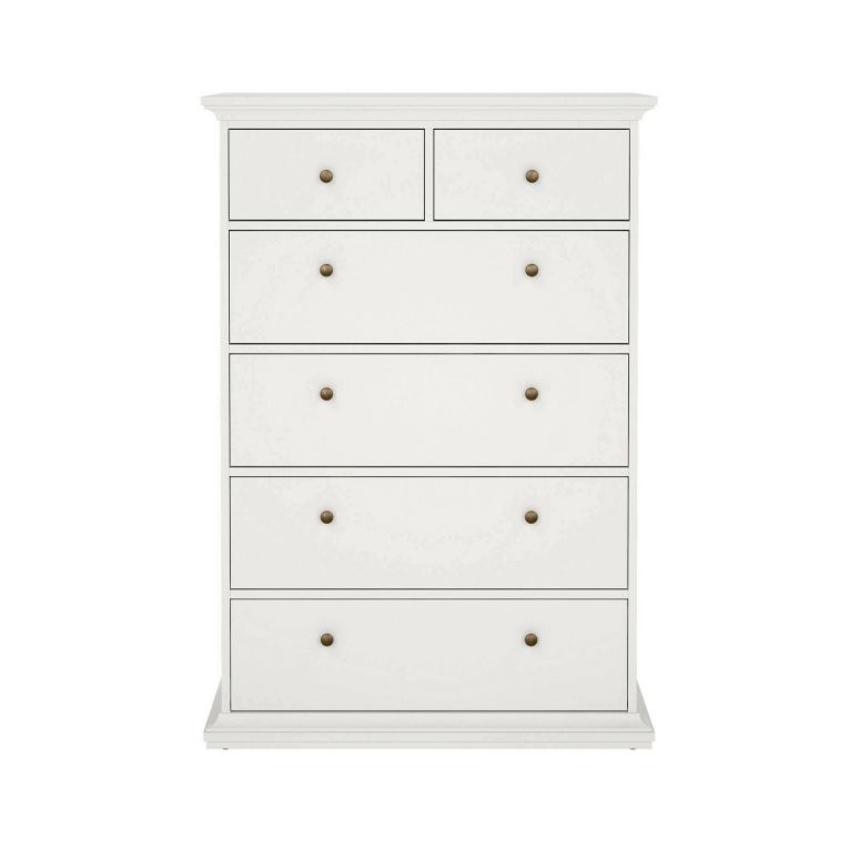 Cassettiera Colombe, Settimino multiuso, Comò camera da letto, Mobile con cassetti, 96x49 h139 cm, Bianco
