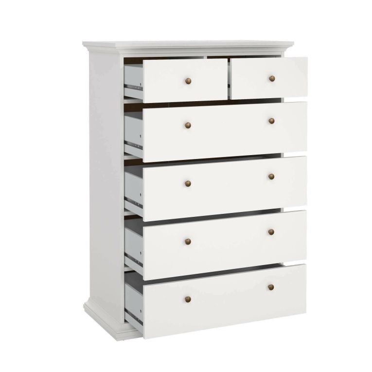 Cassettiera Colombe, Settimino multiuso, Comò camera da letto, Mobile con cassetti, 96x49 h139 cm, Bianco