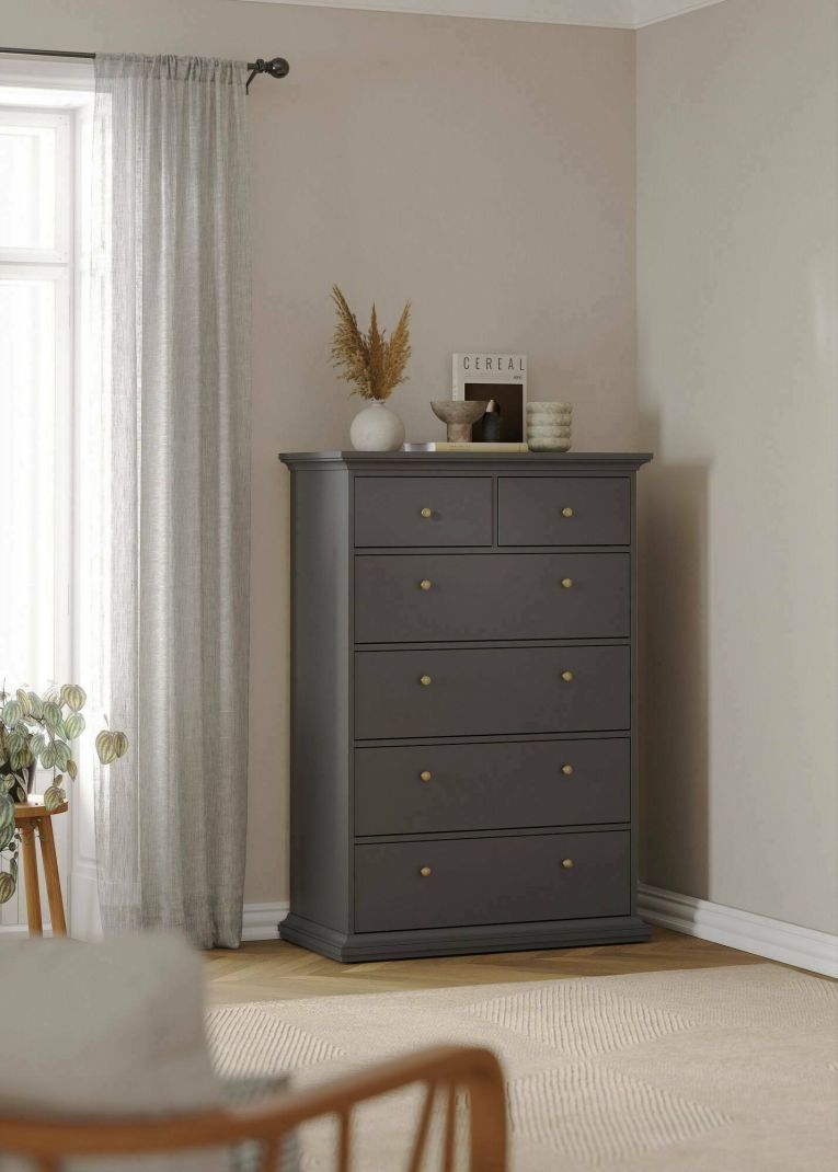 Cassettiera Colombe, Settimino multiuso, Comò camera da letto, Mobile con cassetti, 96x49 h139 cm, Grigio
