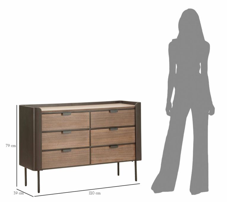 Cassettiera con maniglie grigia e marrone 120x79h cm - Kasten