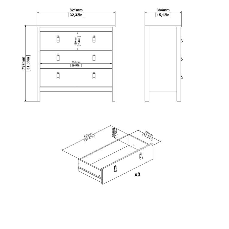 Cassettiera con maniglie nera 82x79h cm - Sagar