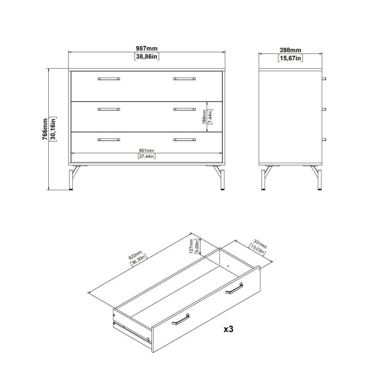 Cassettiera con maniglie nera 98x76h cm - Theodule