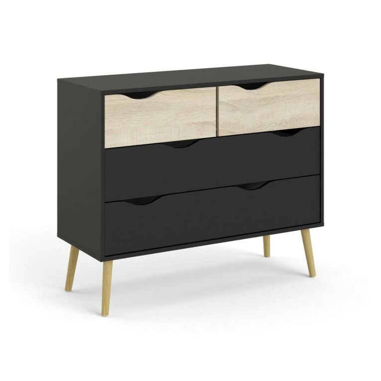 Cassettiera con maniglie nera e quercia 98x81h cm - Azir
