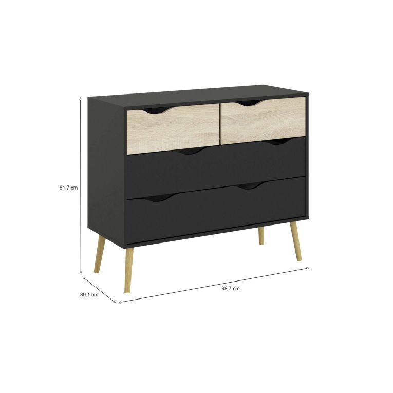 Cassettiera con maniglie nera e quercia 98x81h cm - Azir
