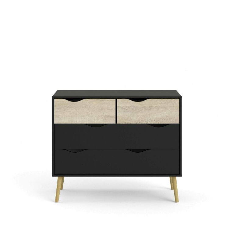 Cassettiera con maniglie nera e quercia 98x81h cm - Azir