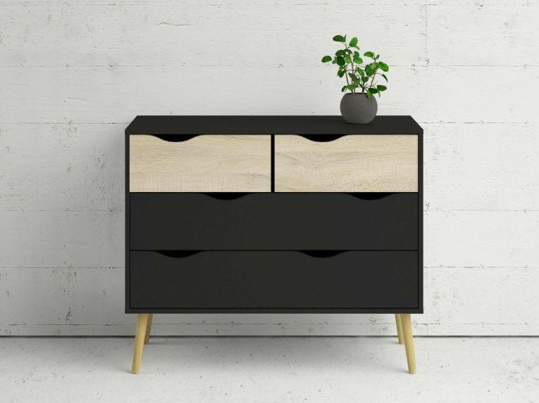 Cassettiera con maniglie nera e quercia 98x81h cm - Azir