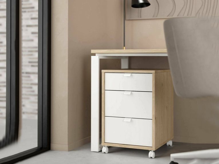 Cassettiera con maniglie rovere e bianca 48x60h cm - Agazzino