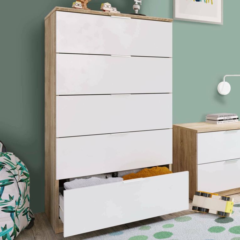 Cassettiera con maniglie rovere e bianca 60x110h cm - Armenia