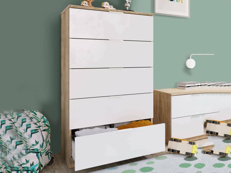 Cassettiera con maniglie rovere e bianca 60x110h cm - Armenia