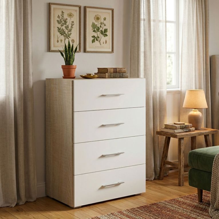 Cassettiera con maniglie rovere e bianca 60x87h cm - Solano