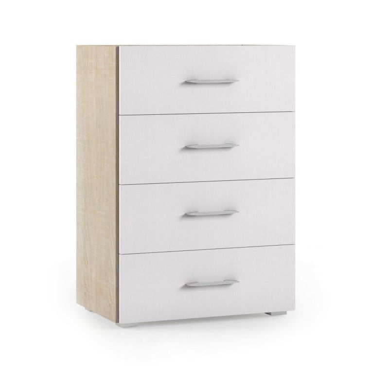 Cassettiera con maniglie rovere e bianca 60x87h cm - Solano